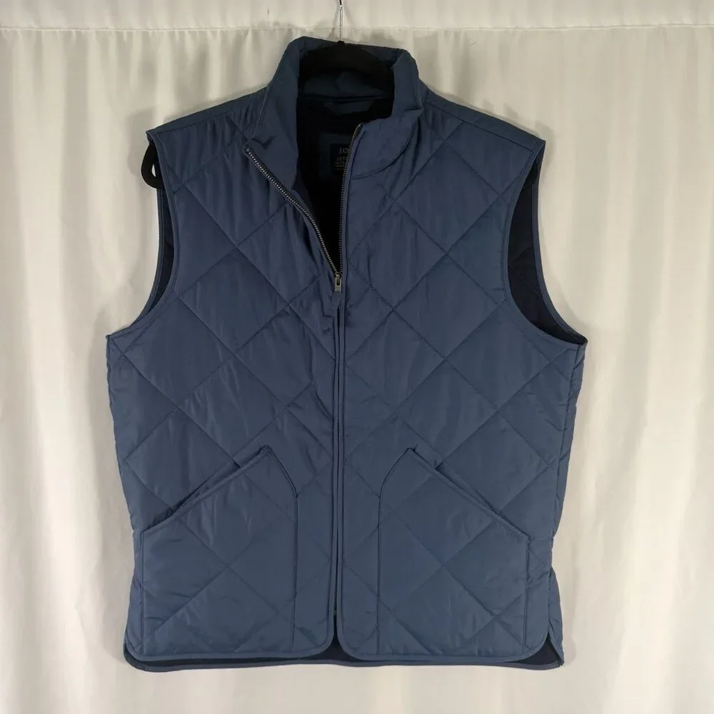 J. Crew Outerwear Vest Men's Medium Solid Blue Puffer Full Zip